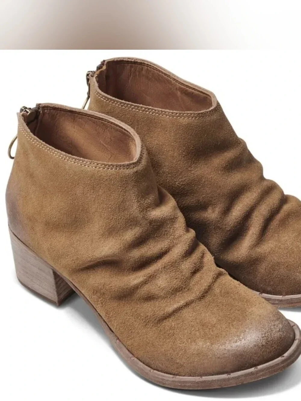 $375 BEEK Eaglet Heeled Suede Booties Taupe Brown